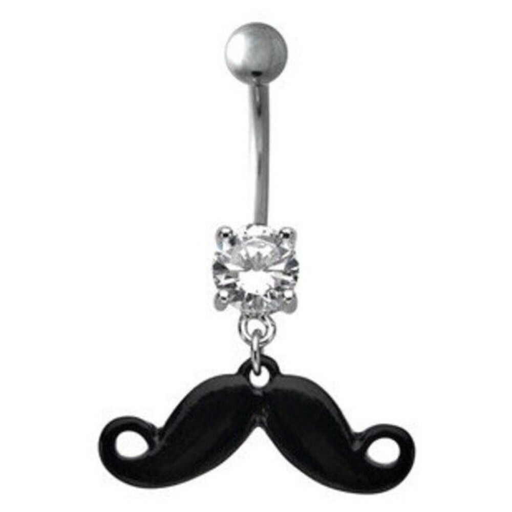 Mustache Dangle Belly Button Ring – Body Vibe 14G Stainless Steel Navel Piercing